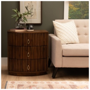 Linon Kara 24" 3 Drawer Nightstand, Walnut