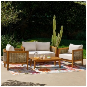 Linon Outdoor Loveseat Set with 2 Chairs, Brown