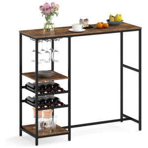 Long Bar Table Bar Height Dining Table with Storage Shelves-Rustic Brown
