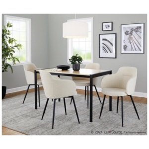LumiSource Fuji Boyne Dining Table and 4 Chairs, Cream