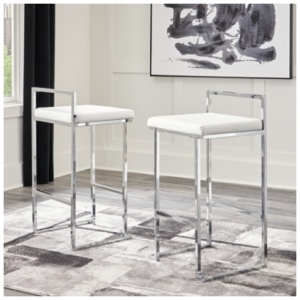 Madanere Bar Height Bar Stool with Upholstered Seat Leather, White/Chrome Finish