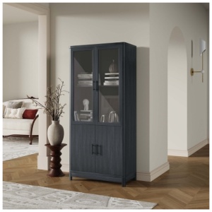 Manhattan Comfort Jodie 68" Bookcase With Tempered Glass Doors, Charcoal Gray