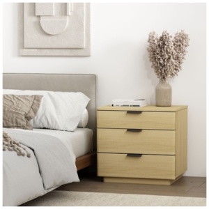 Manhattan Comfort Payton 26" 3 Drawers Nightstand, Natural/Black