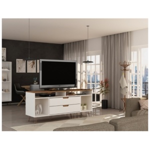 Manhattan Comfort Rockefeller 62.99" TV Stand with 2 Drawers, Off White/Natural