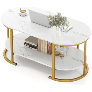 Marble Coffee Table with Open Storage Shelf-White
