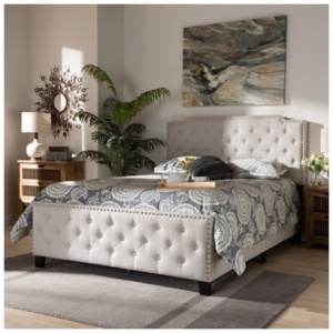 Marion Upholstered Button Tufted Panel Bed, Beige