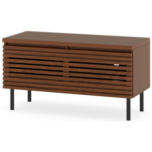 Mid Century Fluted TV Stand for 40" TV with 2 Hidden Compartments and Metal Legs-Walnut