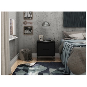 Modern 2 Drawer Nightstand, Black
