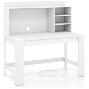 Modern Computer Desk with Hutch and Storage Shelves-White