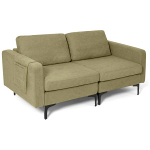 Modern Loveseat Sofa Couch with Side Storage Pocket and Sponged Padded Seat Cushions-Green