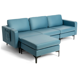 Modular 3-Seat L-shaped Sectional Sofa with Reversible Chaise and 2 USB Ports-Blue