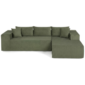 Modular Sectional Sofa Corduroy Upholstered L-shaped Sofa Couch with Deep Seats-Green