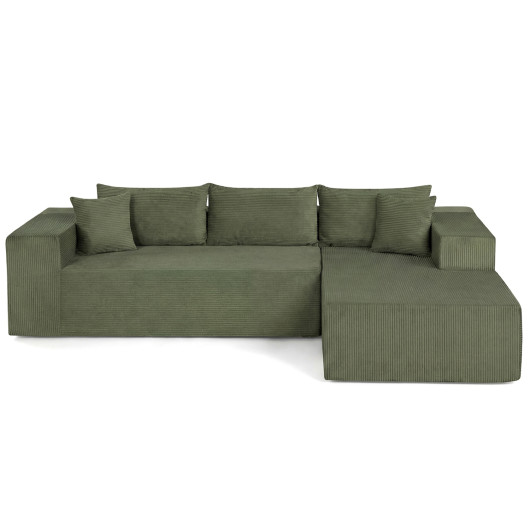 Modular Sectional Sofa Corduroy Upholstered L-shaped Sofa Couch with Deep Seats-Green