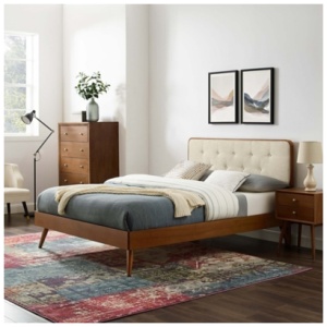 Modway Bridgette King Platform Bed With Splayed Legs, Walnut/Beige