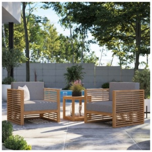 Modway Carlsbad Outdoor Side Table and 2 Armchairs, Natural Gray