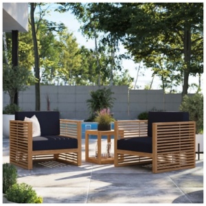 Modway Carlsbad Outdoor Side Table and 2 Armchairs, Natural Navy