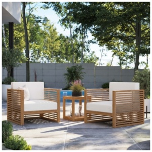 Modway Carlsbad Outdoor Side Table and 2 Armchairs, Natural White