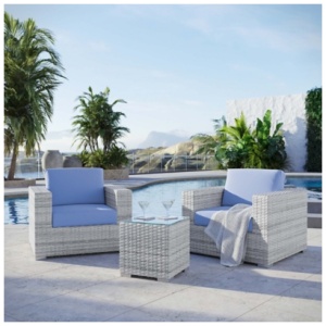 Modway Convene Outdoor Side Table and Armchair (Set of 2), Light Gray/Light Blue