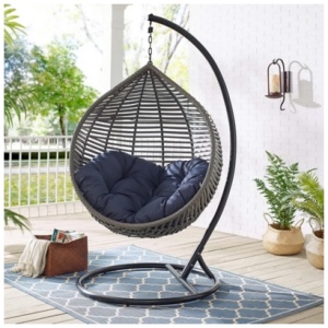 Modway Garner Outdoor Hanging Egg Chair, Gray/Navy