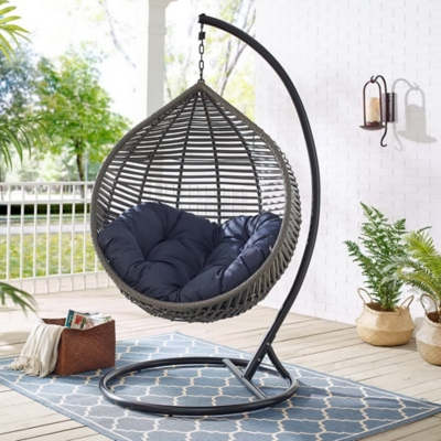 Modway Garner Outdoor Hanging Egg Chair, Gray/Navy
