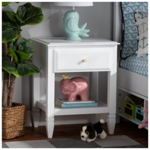 Naomi Classic 1-Drawer Nightstand, White/Gold