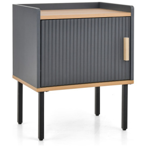 Nightstand Bedside End Table with Door Cabinet for Living Room Bedroom-Gray