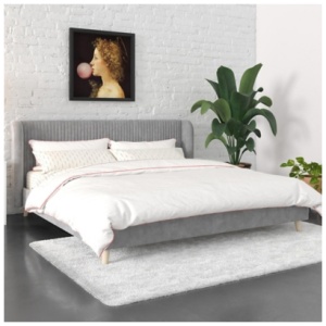 Novogratz Holly Upholstered King Wingback Bed, Light Gray