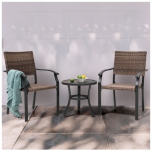 Nuu Garden Outdoor Bistro Table and 2 Chairs, Black/Brown