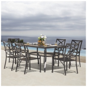 Nuu Garden Outdoor Dining Table and 6 Stackable Chairs, Black