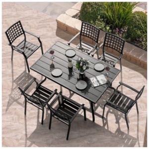 Nuu Garden Outdoor Dining Table with 6 Chairs, Black