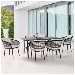 Nuu Garden Outdoor Dining Table with 6 Chairs, Black/Beige
