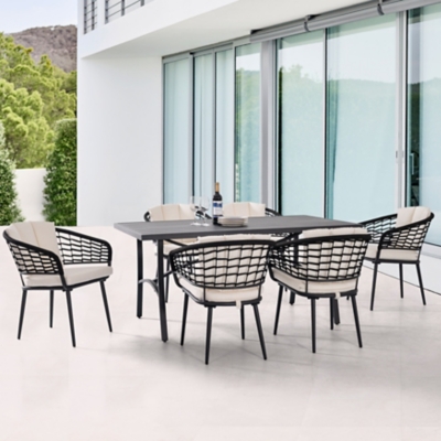 Nuu Garden Outdoor Dining Table with 6 Chairs, Black/Beige