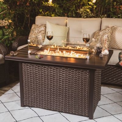 Nuu Garden Outdoor Fire Pit Table with Glass Wind Guard, Brown
