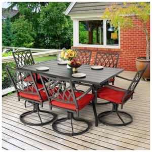 Nuu Garden Outdoor Modular Dining Table and 6 Swivel Chairs, Black/Red