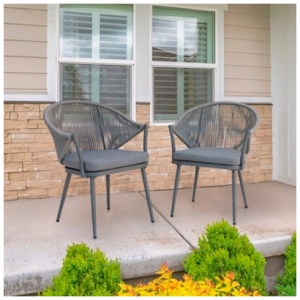 Nuu Garden Outdoor Woven Rope Bistro Chairs Set of 2, Gray