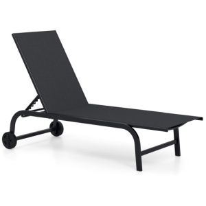 Outdoor Chaise Lounge Chair with Wheels and Metal Frame-Black