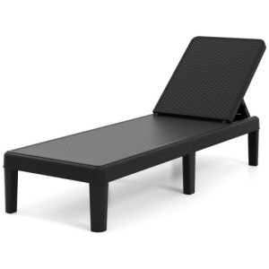 Outdoor Chaise Lounger Chair with Waterproof Rattan Textured PP Surface and 330 lbs Capacity-Black