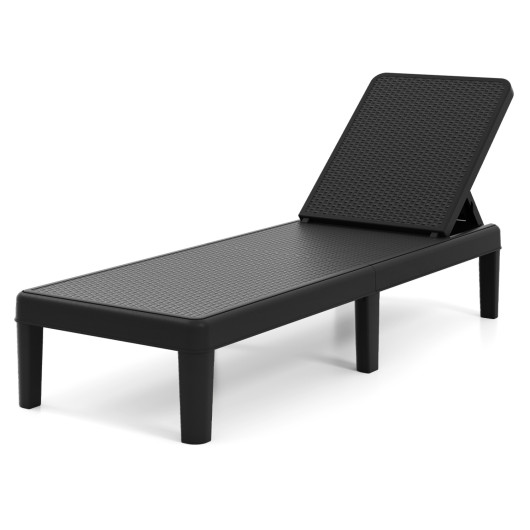 Outdoor Chaise Lounger Chair with Waterproof Rattan Textured PP Surface and 330 lbs Capacity-Black