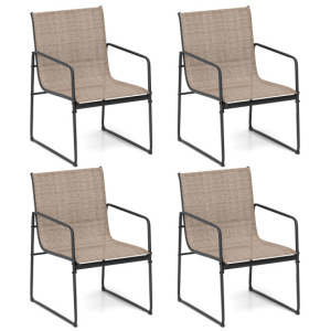Outdoor Dining Chairs Set of 4 Patio Furniture Chair with Breathable Seat and Backrest-Brown