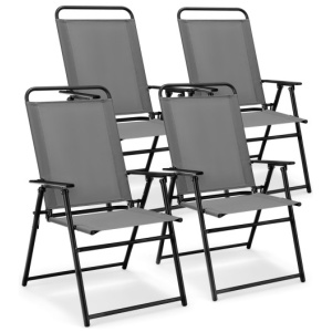 Outdoor Folding Sling Chairs Set of 4 with Armrest and Backrest-Gray