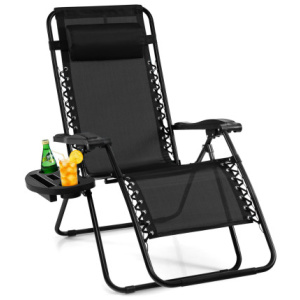 Outdoor Folding Zero Gravity Reclining Lounge Chair with Utility Tray-Black