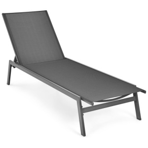 Outdoor Reclining Chaise Lounge Chair with 6-Position Adjustable Back-Gray