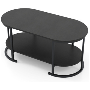 Oval Coffee Table 2-Tier Wooden Accent Table with Spacious Tabletop and Open Storage Shelf-Black