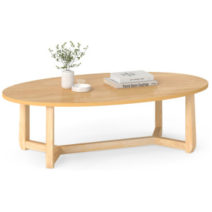Oval Coffee Table 46 Inches Wooden Accent Table with Thickened Top-Natural