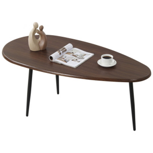 Oval Coffee Table Mid Century Center Table with Sturdy Metal Construction-Walnut