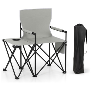 Oversized Camping Chair with Side Table and 2 Storage Pockets-Gray