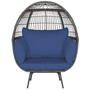 Oversized Patio Rattan Egg Lounge Chair with 4 Cushions-Navy