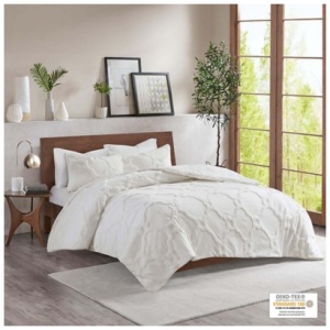 Pacey King/California King 3 Piece Tufted Chenille Geometric Comforter Set, Off White