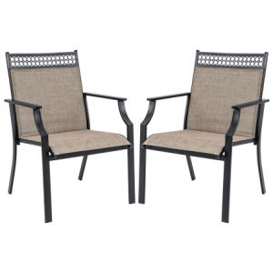 Patio Chairs Set of 2 with All Weather Breathable Fabric-Brown