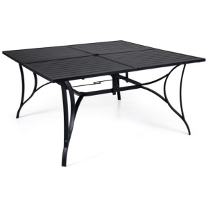 Patio Dining Table for 8 with Umbrella Hole for Porch Lawn-Black
